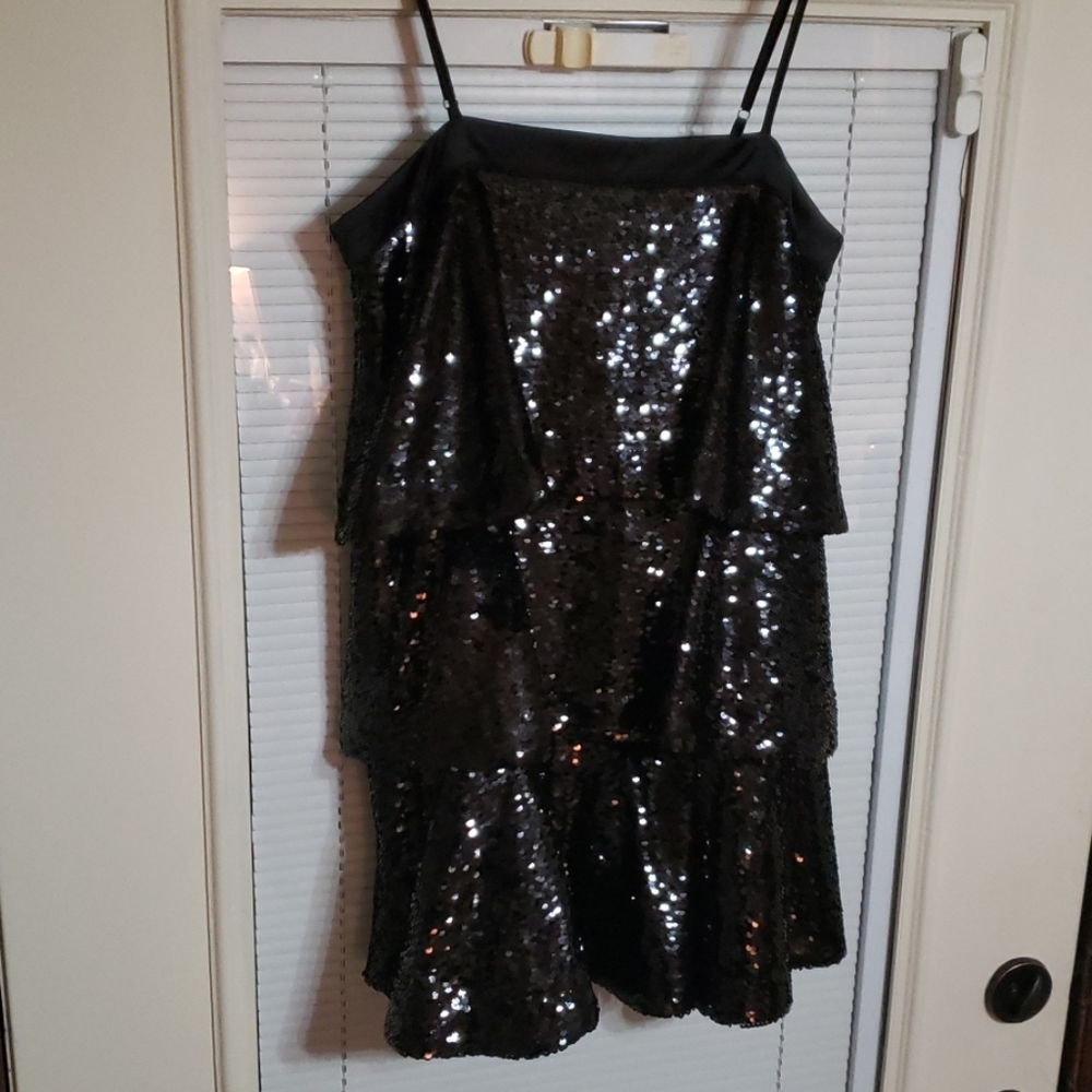 Black Sequin Tiered Dress - Medium